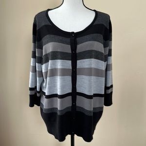 Avenue Black & Gray Striped Cardigan (Size 18/20)